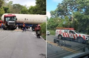 Veja fotos; Acidente grave na BR-381 em Bela Vista de Minas envolve duas carretas e uma moto, deixando dois feridos Divulgação: SEVOR / CBMMG / PRF