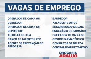 Drogaria Araujo abre diversas vagas de emprego em Belo Horizonte