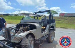 MG; Jeep de São Domingos do Prata quebra eixo e motorista é lançado para fora do carro na MG-050