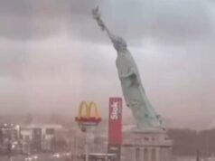 Vídeo; Estátua da Havan cai em Guaíba durante temporal na Região Metropolitana de Porto Alegre