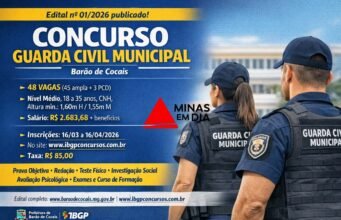 Barão de Cocais abre concurso da Guarda Municipal com 48 vagas e salário de R$ 2,6 mil