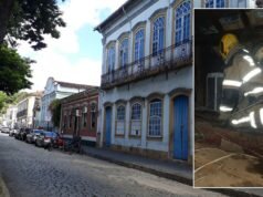 Raio provoca incêndio em restaurante no Centro Histórico de São João del-Rei