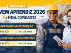 Real Guindastes abre inscrições para Programa Jovem Aprendiz 2026 em Nova Lima e região, oferecendo salário, vale-transporte e jornada de 4 horas