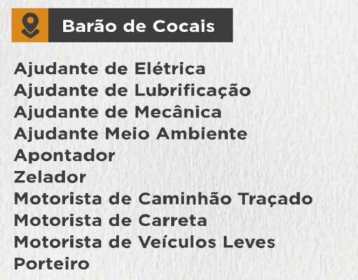Empresa do setor de engenharia abre 10 funções diferentes em Barão de Cocais, saiba como se candidatar