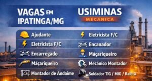 Confira! Usiminas Mecânica diversas oportunidades de emprego para diversas funções em Ipatinga