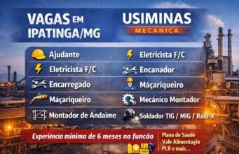 Confira! Usiminas Mecânica diversas oportunidades de emprego para diversas funções em Ipatinga