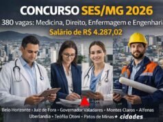 Concurso SES/MG 2026: 380 vagas nas área Medicina, Direito, Enfermagem e Engenharias com salário de R$ 4.287,02, veja as cidades!