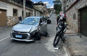 Colisão entre moto e carro deixa homem ferido em João Monlevade