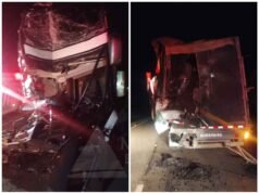 Veja fotos; Bombeiros de Sete Lagoas são acionados após colisão violenta entre ônibus e caminhão em Paraopeba