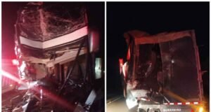 Veja fotos; Bombeiros de Sete Lagoas são acionados após colisão violenta entre ônibus e caminhão em Paraopeba