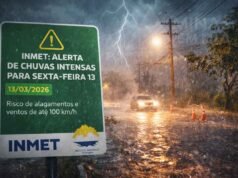 Atenção nesta sexta-feira 13; INMET emite aviso de chuvas intensas com risco de ventos de até 100 km/h