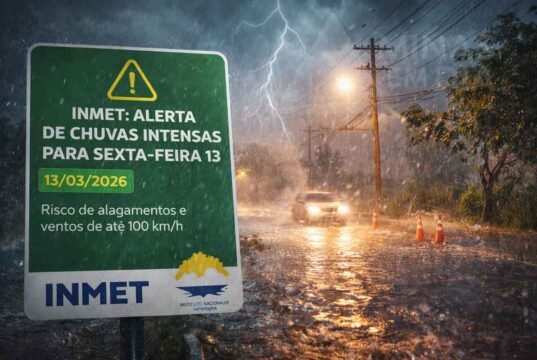 Atenção nesta sexta-feira 13; INMET emite aviso de chuvas intensas com risco de ventos de até 100 km/h