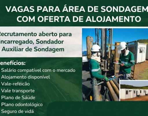 Empresa oferece alojamento e abre oportunidades para Encarregado, Sondador e Auxiliar, saiba como eviar o seu currículo!