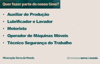 Mineradora abre vagas de emprego em Itabirito para residentes em Conselheiro Lafaiete ou Congonhas