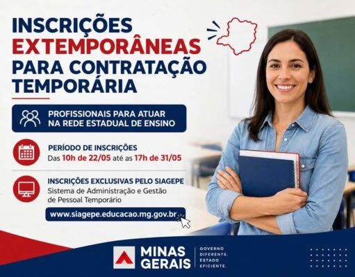 SEE/MG abre inscrições extemporâneas para contratação temporária de profissionais da educação